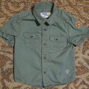 Adorable army green boys patched button down